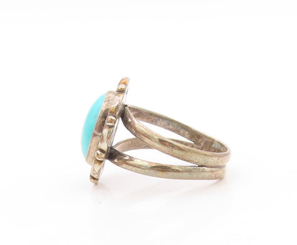 925 Sterling Silver Vintage Ring SOUTHWESTERN Larimar Cutout Flower SZ 9 RG32064