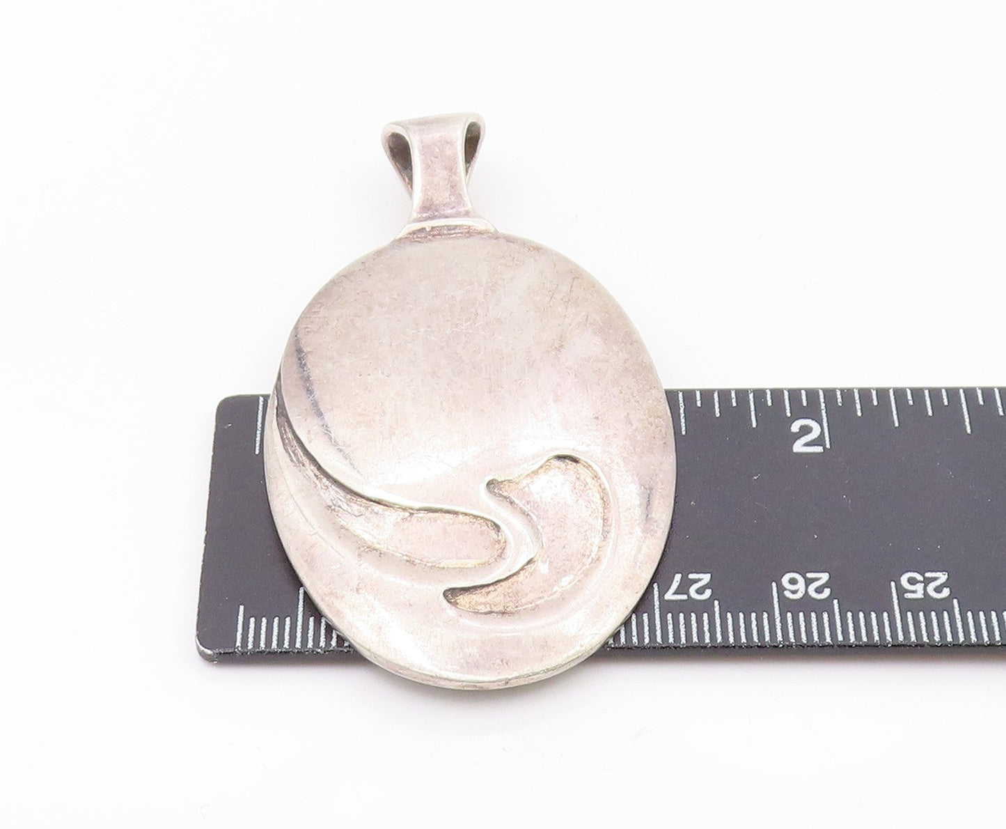 925 Sterling Silver  Vintage Shiny Oval Modernist Pendant  PT19146