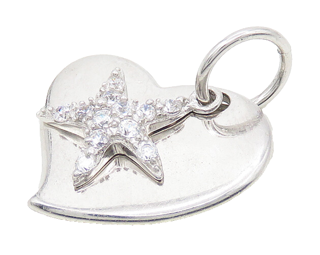 925 Sterling Silver  Cubic Zirconia Starfish & Love Heart Pendant  PT14064