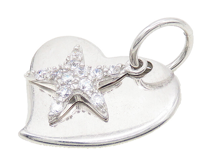 925 Sterling Silver  Cubic Zirconia Starfish & Love Heart Pendant  PT14064