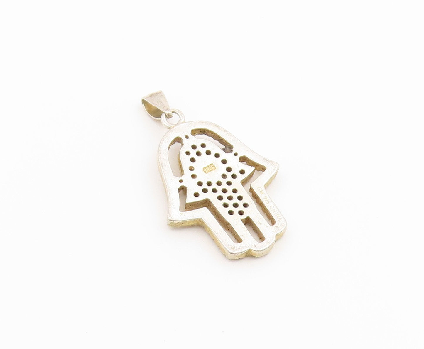 925 Sterling Silver Vintage Pendant CZ Hamsa Evil Eye Protection Charm  PT26552