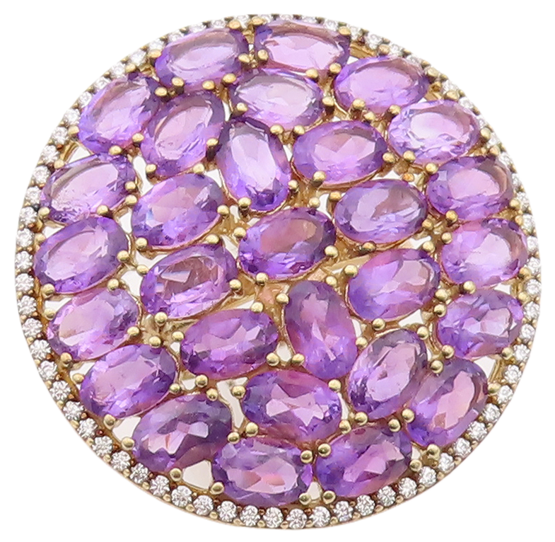 925 Sterling Silver Vintage Ring Gold Plated Oval Amethyst & CZ  Sz 7  RG29924