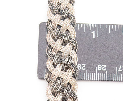 925 Sterling Silver Vintage Two Tone Beaded Wire Carved Buckle Bracelet BT9975
