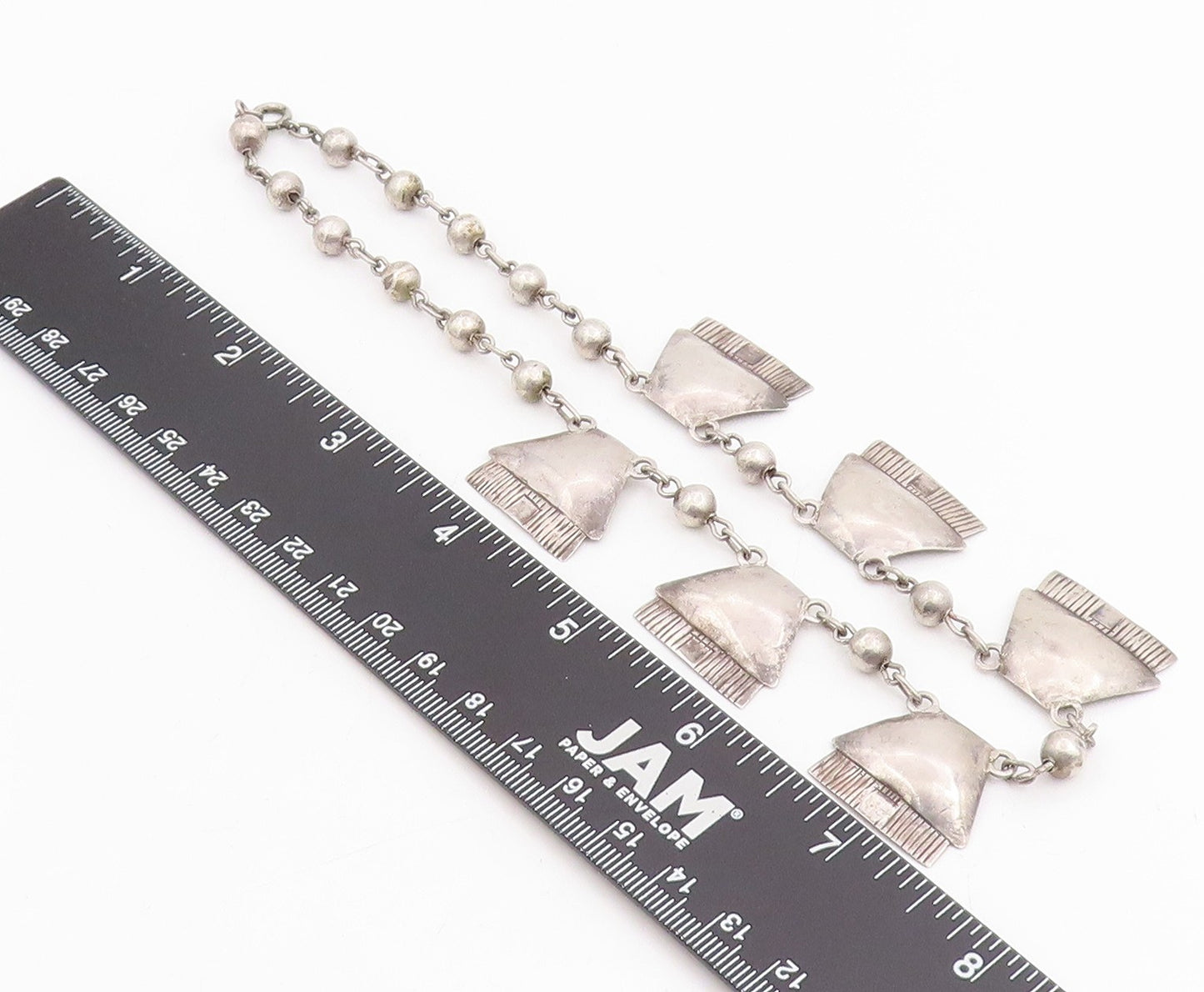 925 Sterling Silver Vintage Necklace Antique Etched Geometric Choker  NE4772
