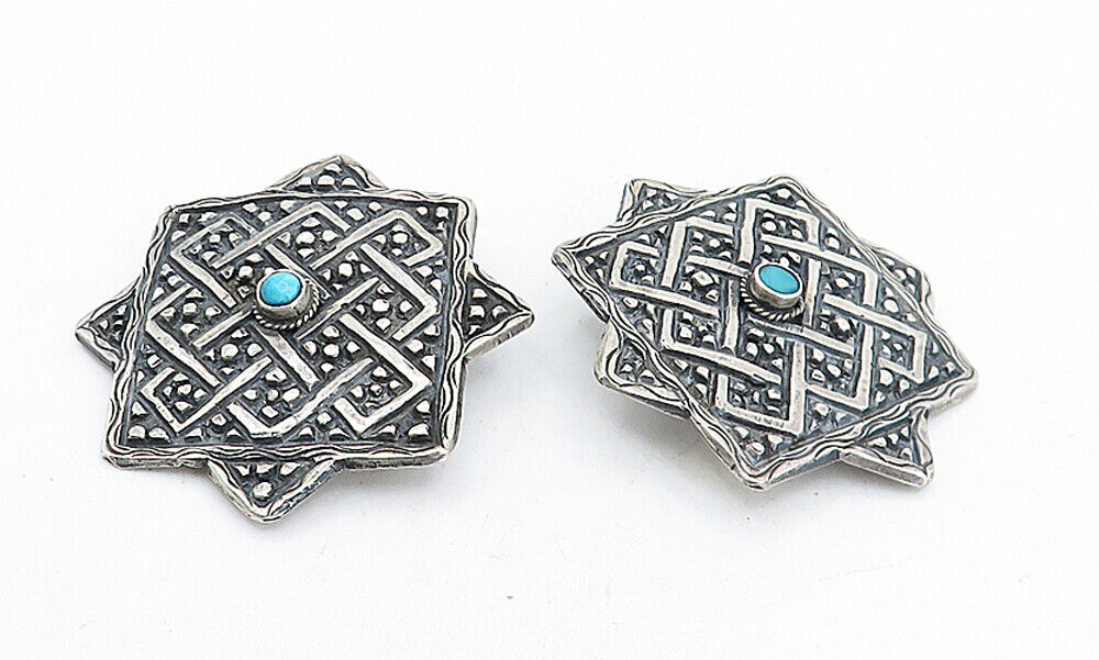 SOUTHWESTERN 925 Silver  Vintage Turquoise Oxidized Non Pierce Earrings EG2377