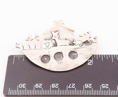 MEXICO 925 Sterling Silver  Vintage Noah's Arc Oxidized Brooch Pin  BP5040
