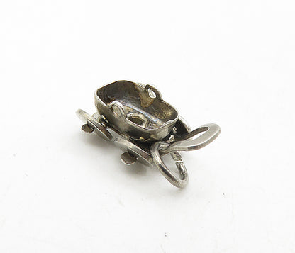 925 Sterling Silver  Vintage Petite Dark Tone Wheel Barrow Pendant  PT6859