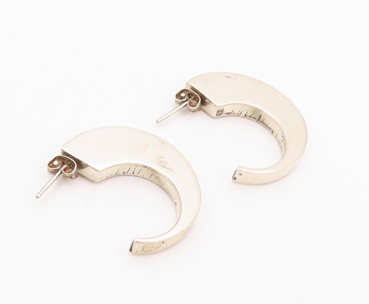 925 Sterling Silver Vintage Earrings Animal Tooth Design Open Hoops  EG13511