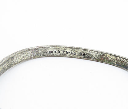 MEXICO 925 Sterling Silver  Vintage Dark Tone Hook Bangle Bracelet  BT2984