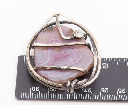 925 Sterling Silver Vintage Pendant ORB Banded Agate Wire Wrapped Locket PT26435