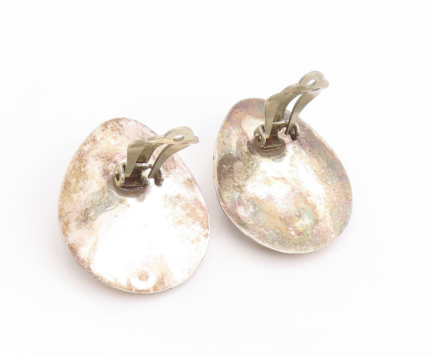 925 Sterling Silver Vintage Earrings SOUTHWESTERN Onyx Animal Foot Print EG13574