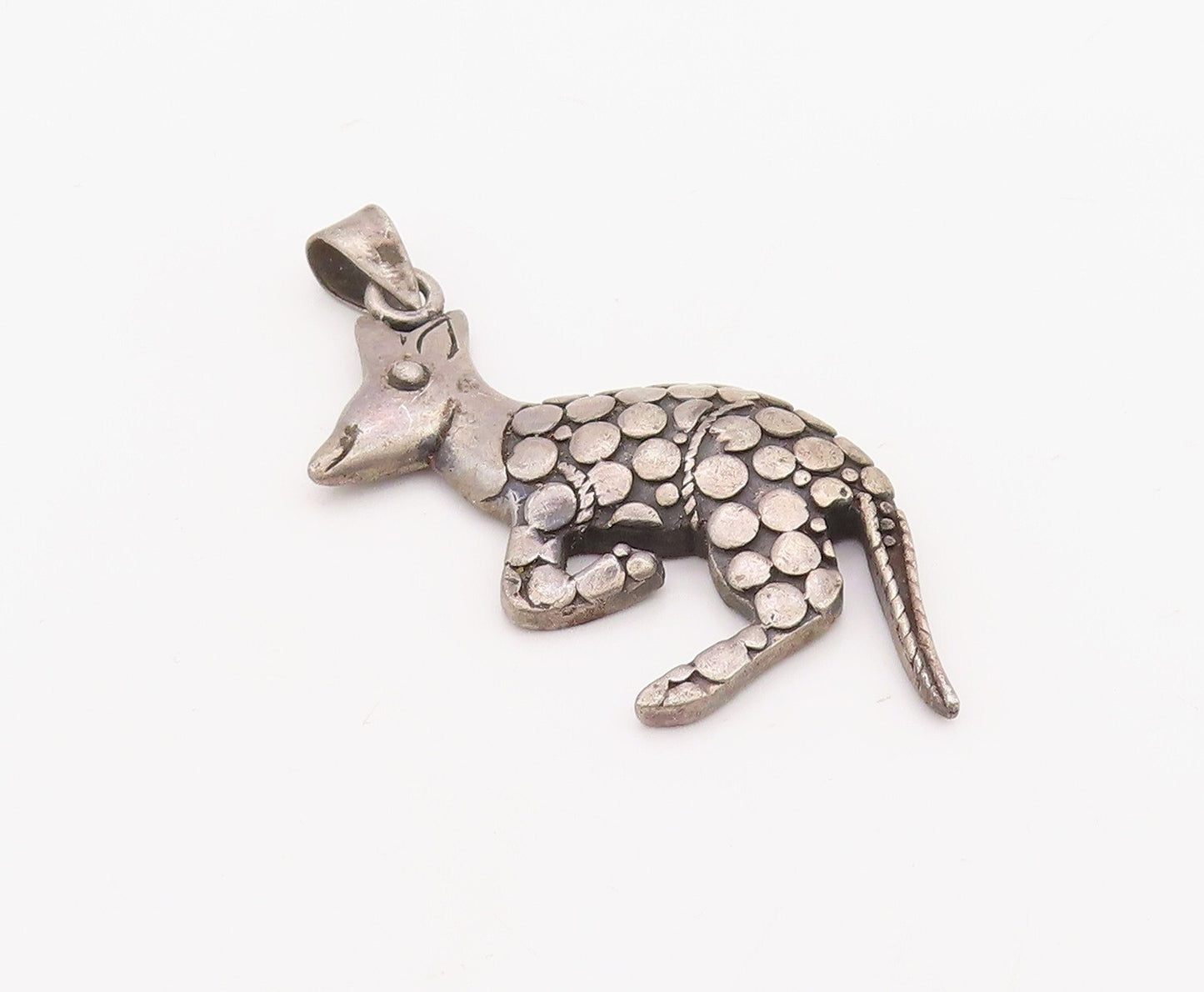 925 Sterling Silver Vintage Pendant Solid Carved Polka Dotted Kangaroo  PT23536