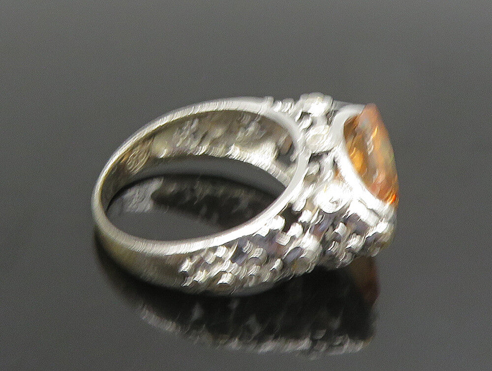 925 Silver  Vintage Orange Cubic Zirconia Beaded Detail Ring Sz 6.5  RG24783