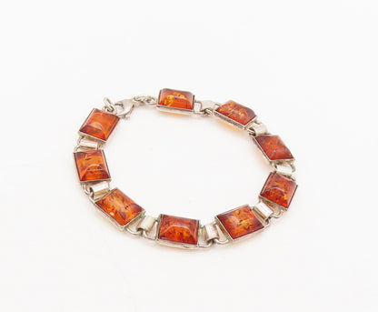 925 Sterling Silver  Vintage Multiple Honey Amber Square Link Bracelet BT10065