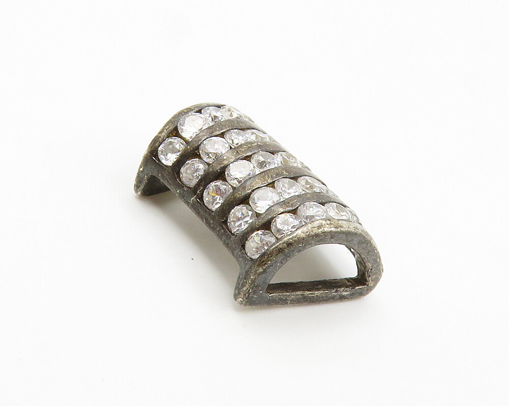 925 Sterling Silver  Vintage Cubic Zirconia Dark Tone Slide Pendant  PT11415