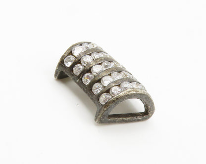 925 Sterling Silver  Vintage Cubic Zirconia Dark Tone Slide Pendant  PT11415