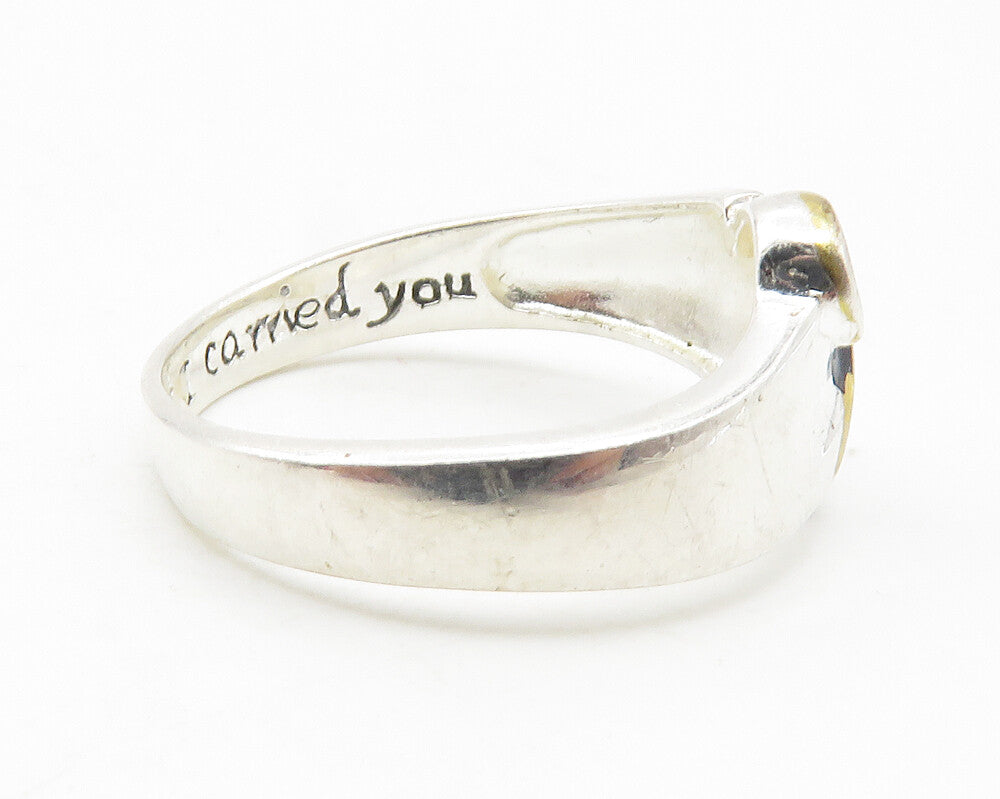 925 Sterling Silver  Shiny Two Tone Swirl Footprints Band Ring Sz 7  RG11744