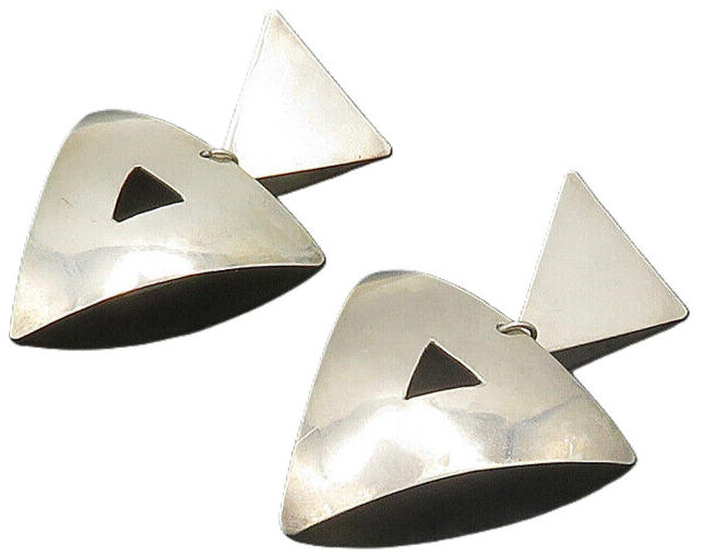 925 Sterling Silver  Vintage Shiny Open Triangle Dangle Earrings  EG9529
