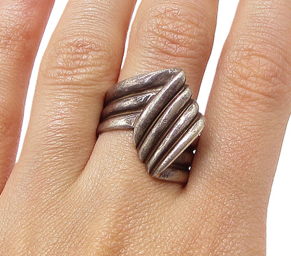 925 Sterling Silver  Vintage Linear Wrapped Band Ring Sz 8  RG3364