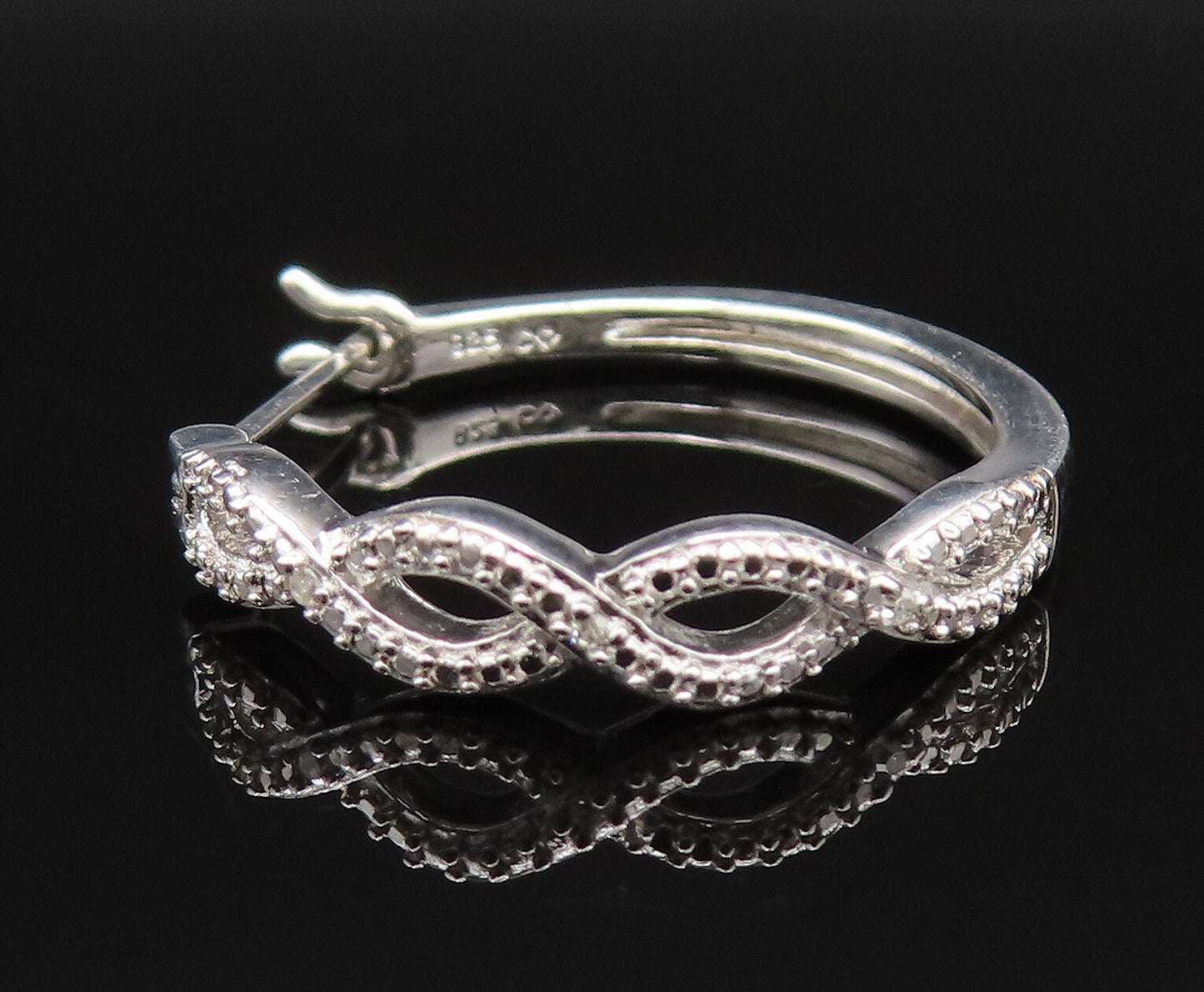 925 Sterling Silver Vintage Genuine Diamonds Infinity Hoop Earrings EG11871
