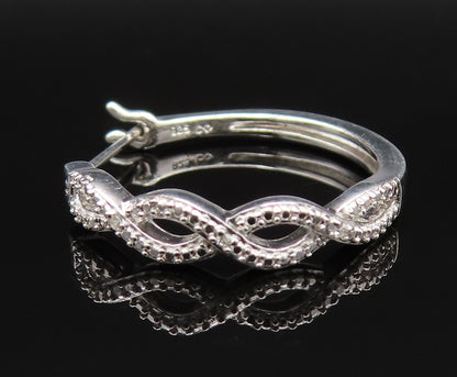 925 Sterling Silver Vintage Genuine Diamonds Infinity Hoop Earrings EG11871
