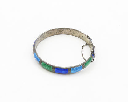 SIAM 925 Sterling Silver  Vintage Enamel Pattern Round Bangle Bracelet  BT7901