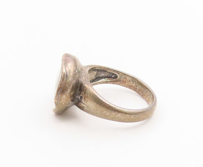 925 Sterling Silver Vintage Ring Modernist Pearl Statement Band  Sz 8  RG36863