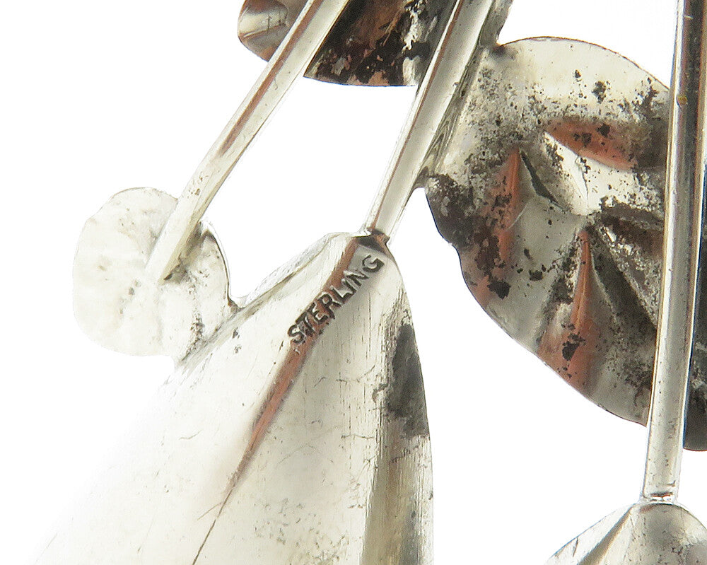 925 Sterling Silver  Vintage Shiny Modernist Flowers Motif Brooch Pin  BP5424