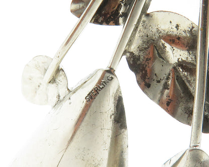 925 Sterling Silver  Vintage Shiny Modernist Flowers Motif Brooch Pin  BP5424