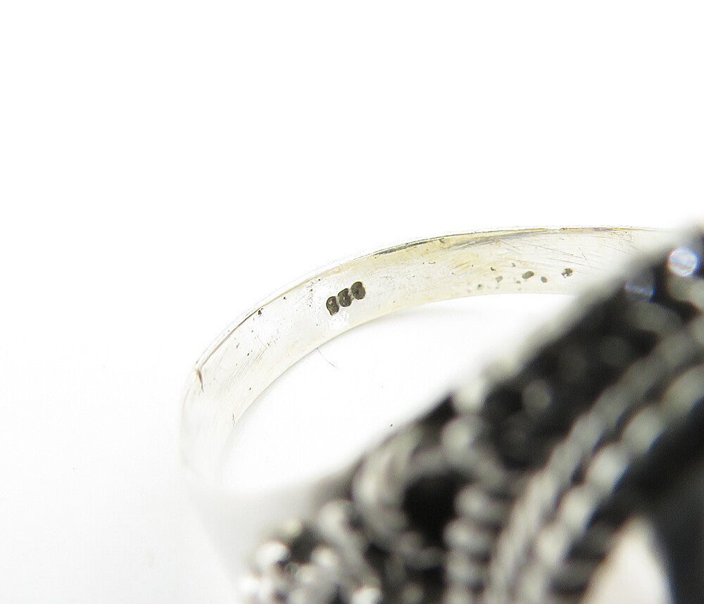 925 Sterling Silver  Cabochon Cut Agate Oval Cocktail Ring Sz 8.5  RG7751