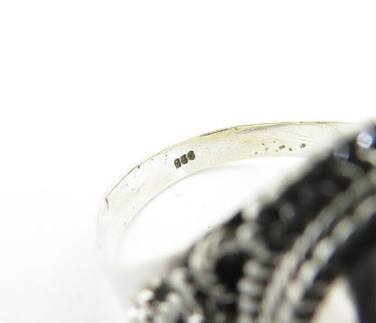 925 Sterling Silver  Cabochon Cut Agate Oval Cocktail Ring Sz 8.5  RG7751