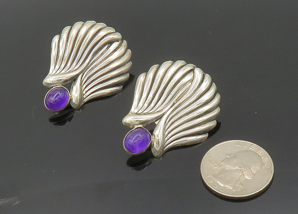 TULLA BOOTH 925 Silver  Vintage Cabochon Amethyst Non Pierce Earrings  EG10041