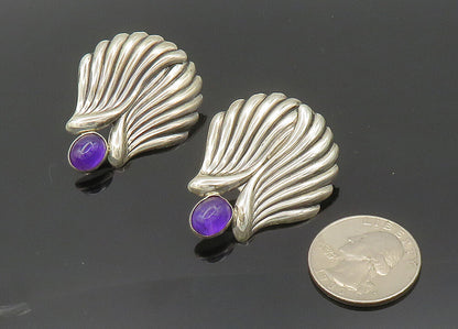 TULLA BOOTH 925 Silver  Vintage Cabochon Amethyst Non Pierce Earrings  EG10041