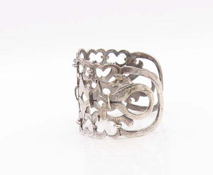 925 Sterling Silver Vintage Bracelet Dark Tone Cutout Heart Linked Cuff  BT11127