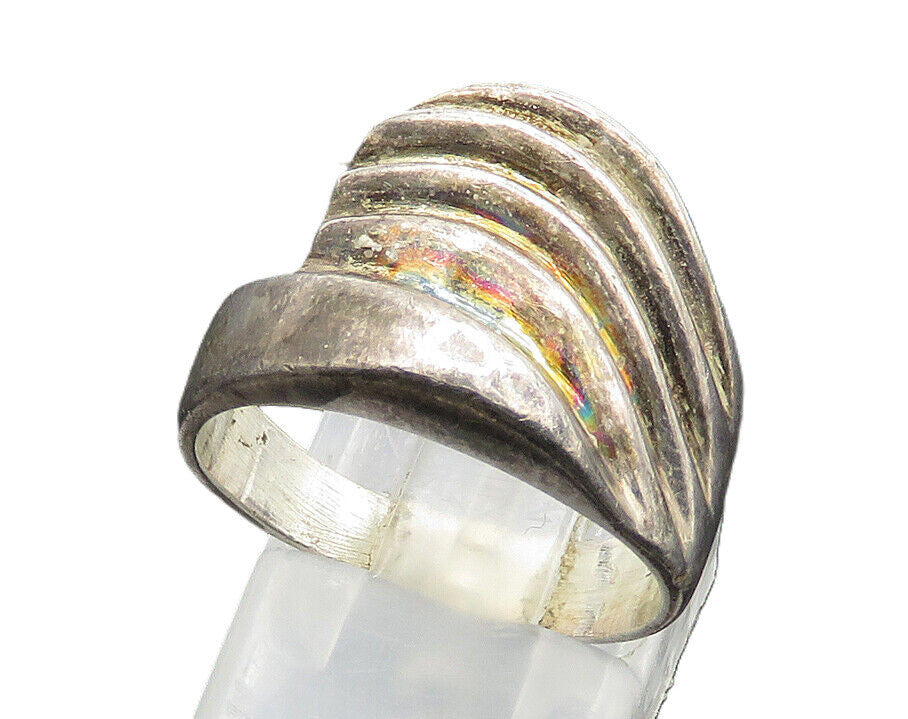 925 Sterling Silver  Vintage Dark Tone Fluted Bypass Band Ring Sz 7.5  RG20617