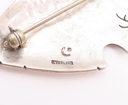 14k Gold 925 Sterling Silver Vintage Brooch Pin Designer Etched Patterns BP10966