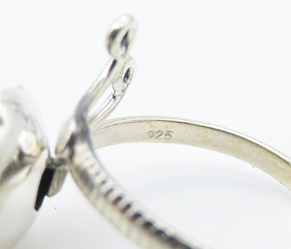 925 Sterling Silver  Sapphire Floral Swirl Bypass Band Ring Sz 7.5  RG8313