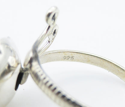 925 Sterling Silver  Sapphire Floral Swirl Bypass Band Ring Sz 7.5  RG8313