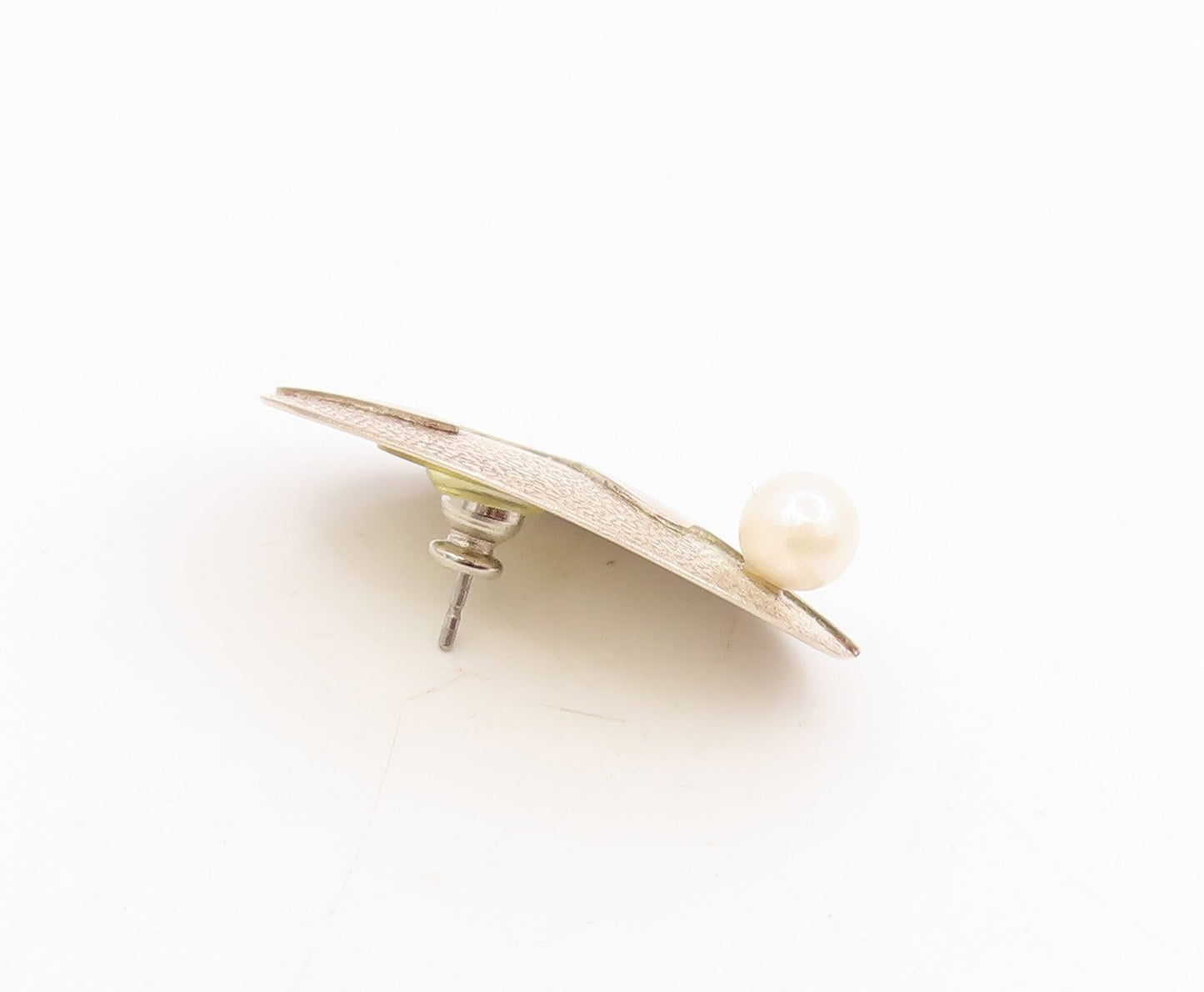 925 Sterling Silver Vintage Earrings Round Pearl Carved Yin Yang Stud  EG13996