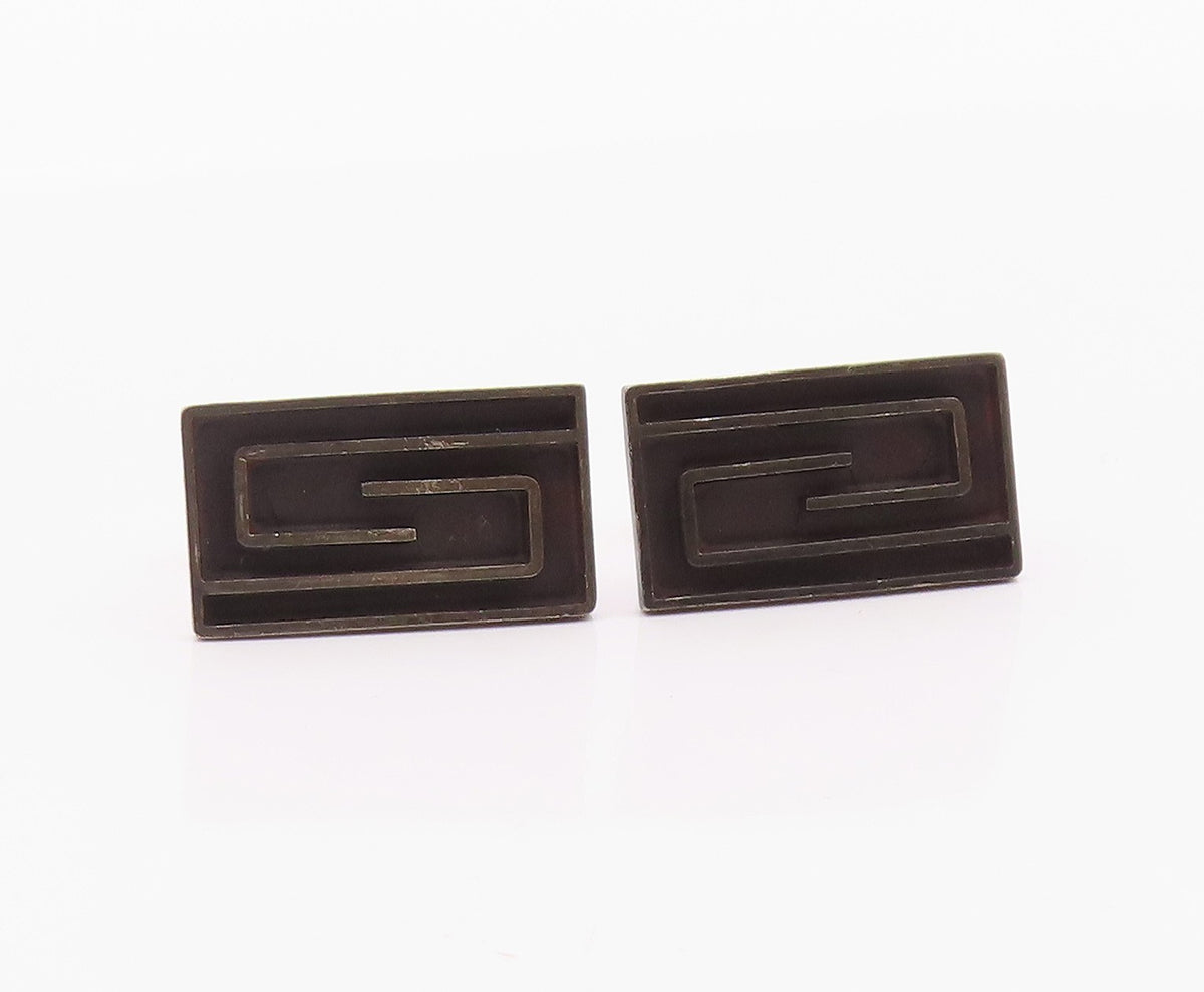 MEXICO 925 Sterling Silver Vintage Spiral Maze Rectangle Cufflinks TR3372