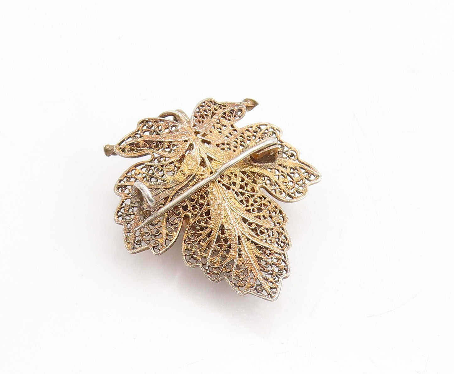 925 Sterling Silver Vintage Brooch Pin EUROPE Gold Plated Grapes Leaf  BP11353