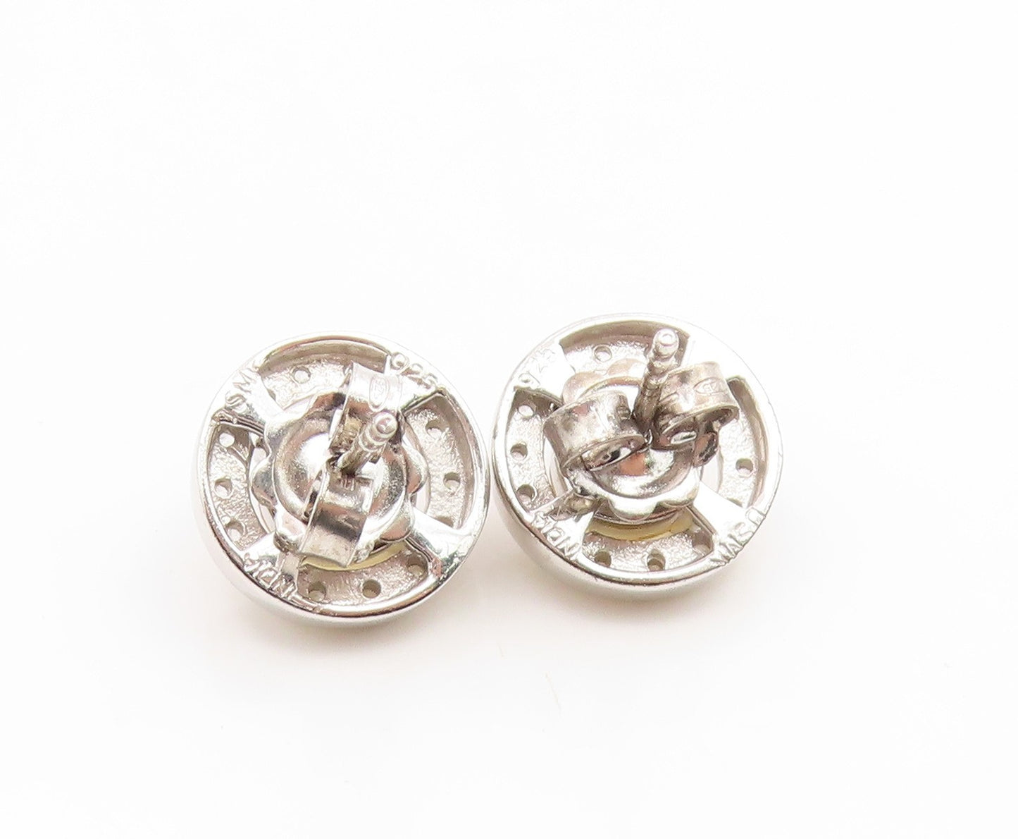 925 Sterling Silver Vintage Earrings Citrine & Halo Real Diamonds Stud  EG14149