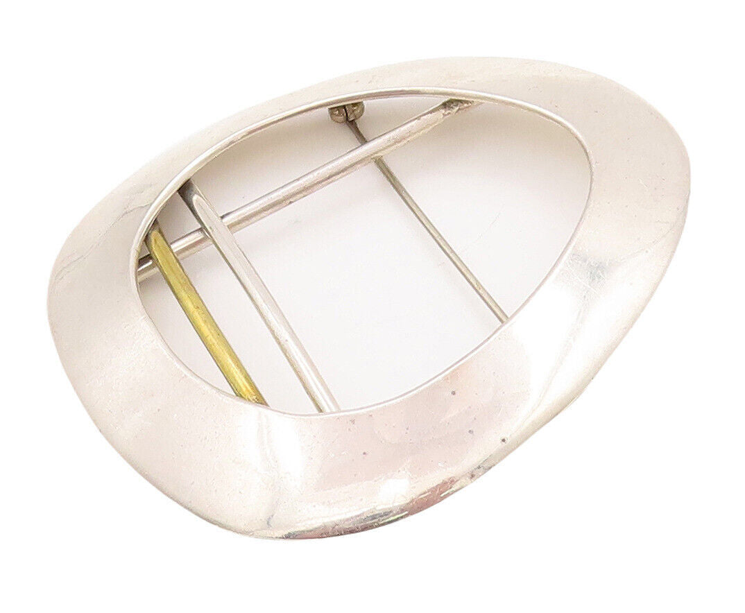 925 Sterling Silver Vintage Brooch Pin MEXICO Large Egg Shape Ring & Rod BP10849