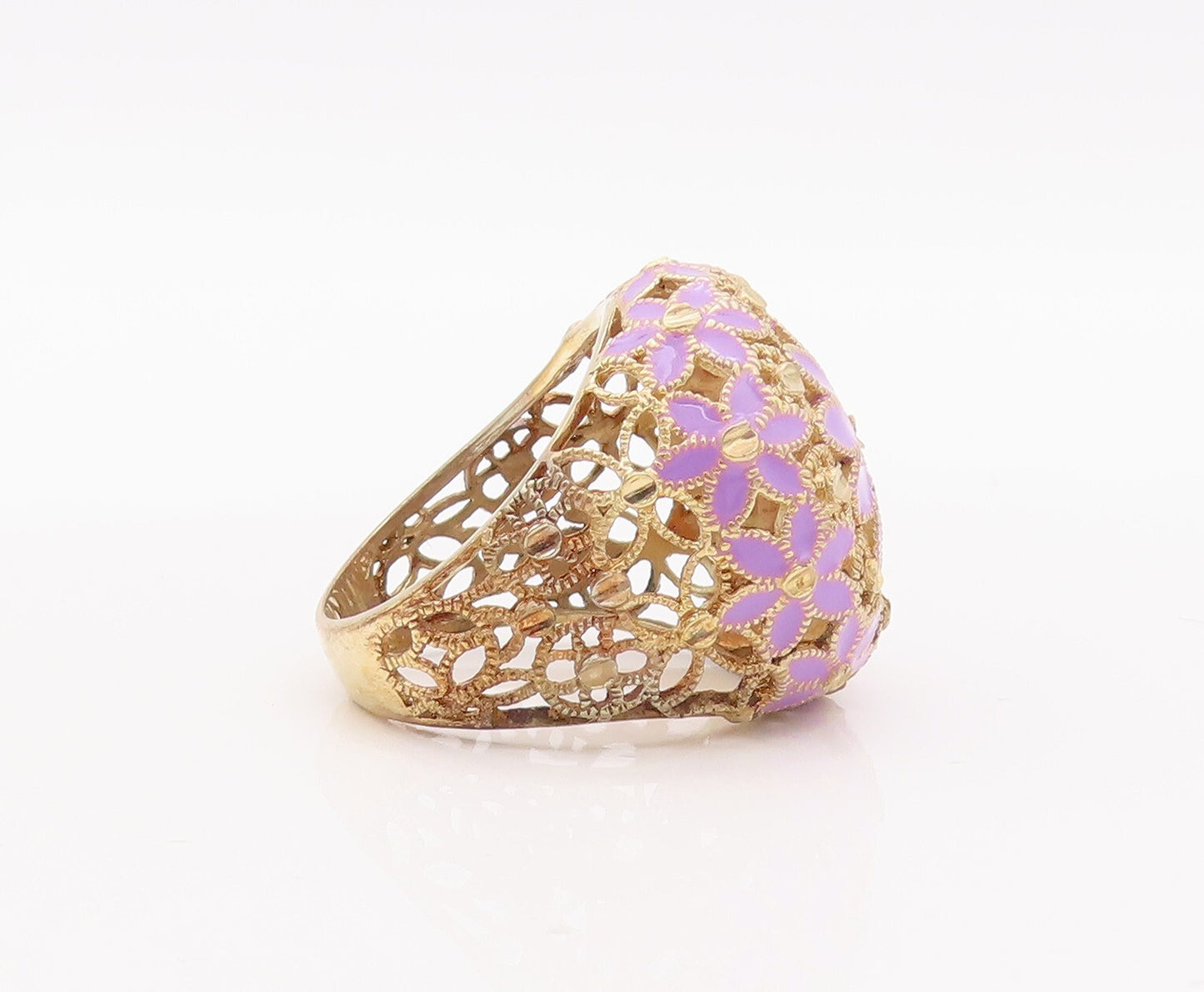 925 Sterling Silver Vintage Ring Purple Enameled Floral Cutout  Sz 7.5  RG29335