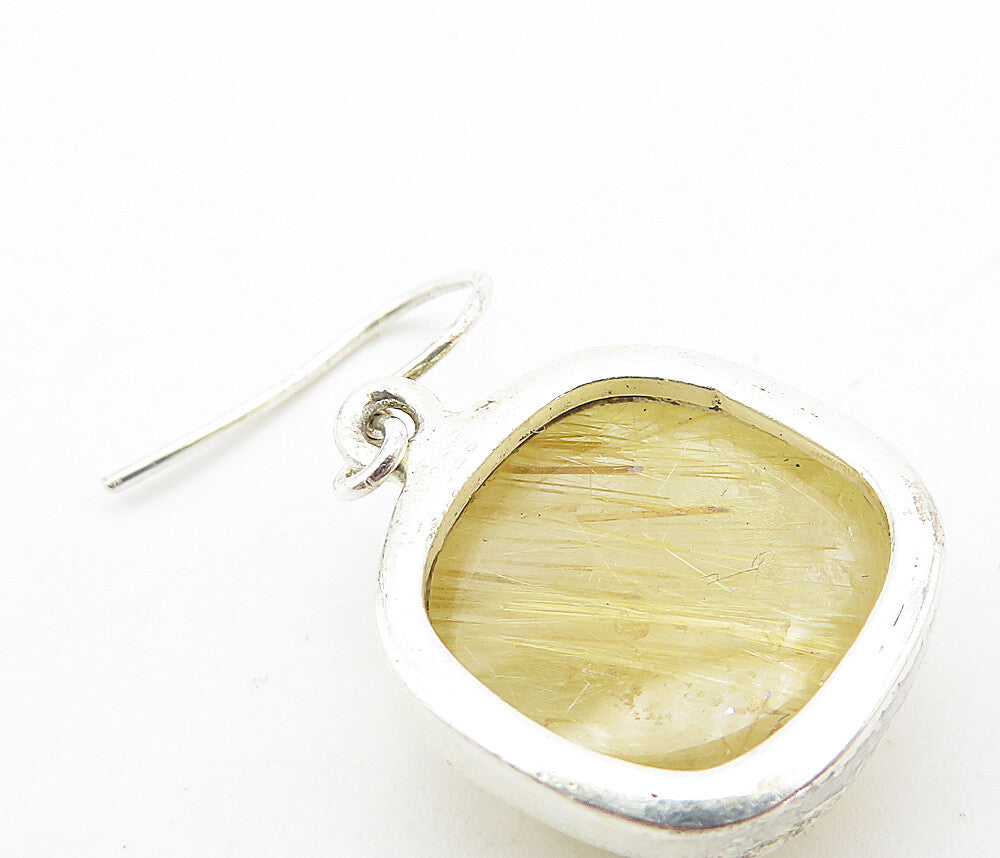 925 Sterling Silver  Vintage Cabochon Rutilated Quartz Dangle Earrings  EG3234