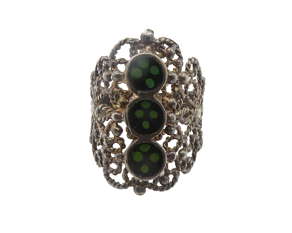 925 Sterling Silver  Vintage Enamel Floral Art Twist Band Ring Sz 5.5  RG11892