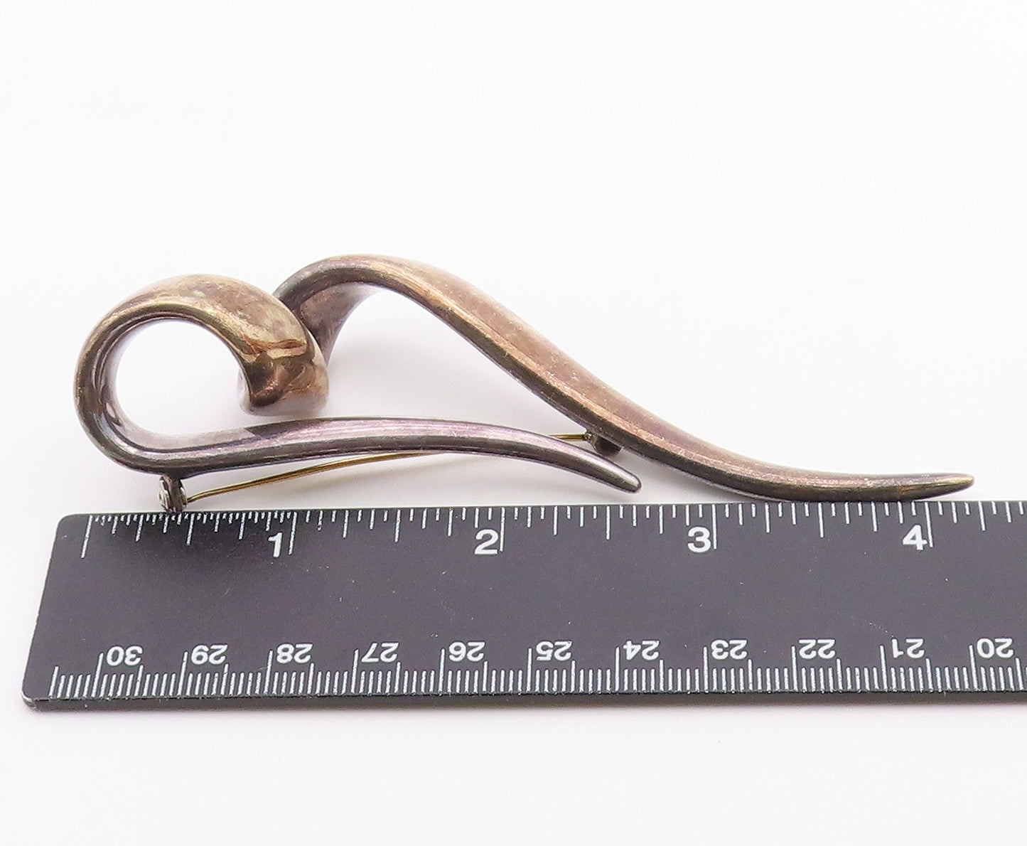 DESIGNER 925 Sterling Silver Vintage Large Love Heart Ribbon Brooch Pin BP9000