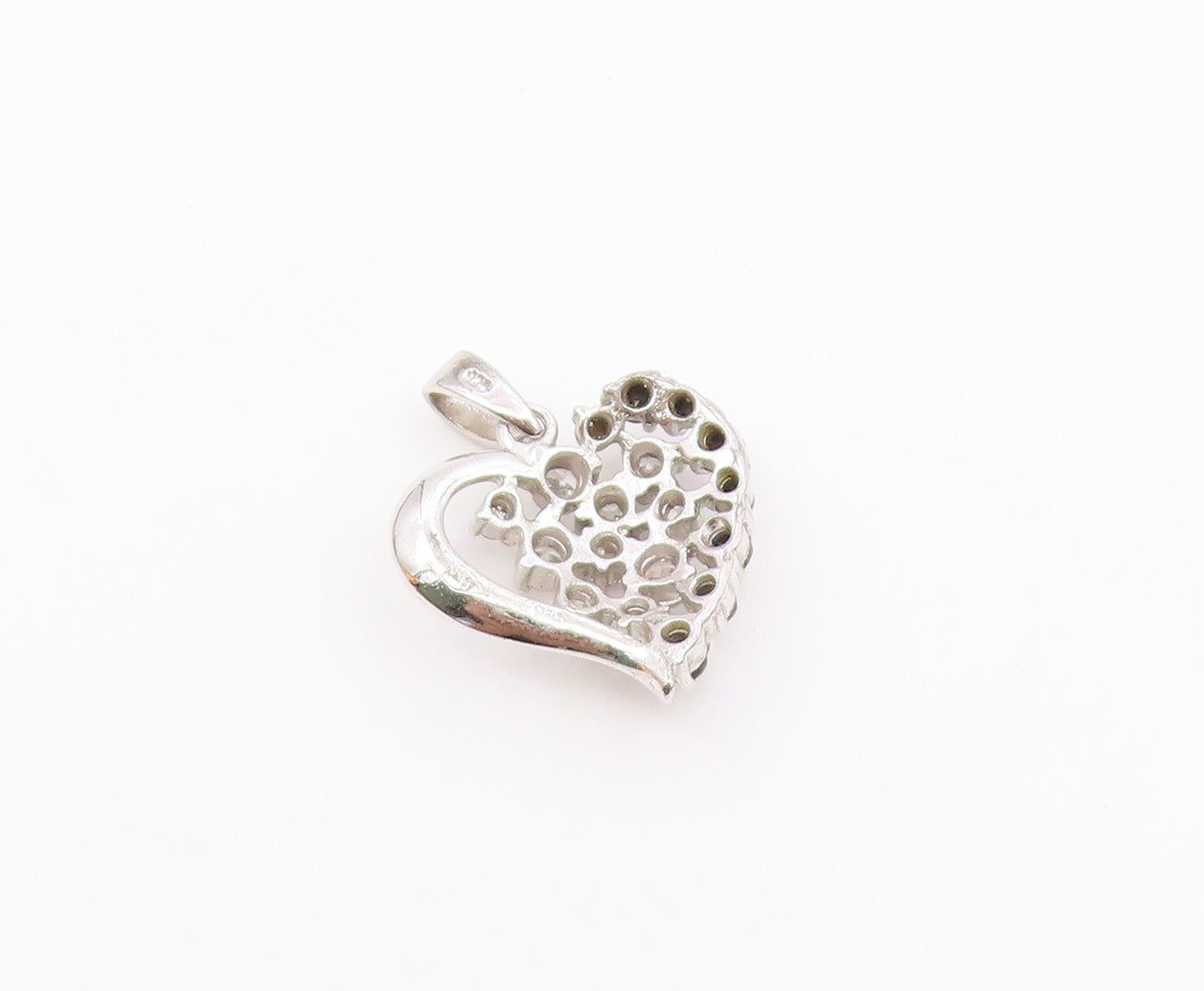 925 Sterling Silver   Vintage Topaz & Black Spinel Love Heart Pendant  PT18267