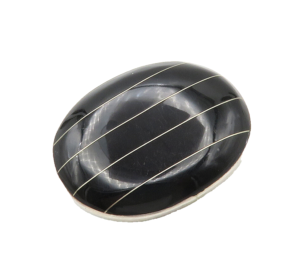CII MEXICO 925 Sterling Silver  Vintage Black Onyx Striped Brooch Pin  BP6139