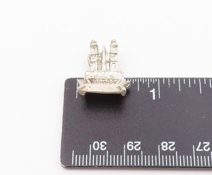 925 Sterling Silver  Vintage Shiny Petite Building Drop Pendant  PT17897